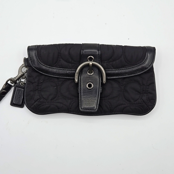 Coach Handbags - COACH Wristlet Puffer Black Material w/ Signature C Print Chrome Belt Closure